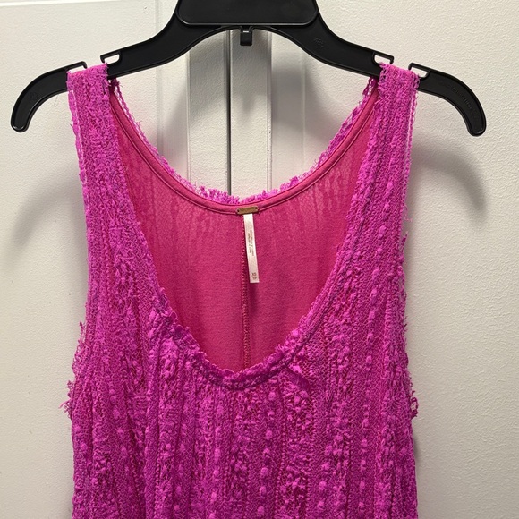✨Free People✨Wild Pink A-line Swing Dress V-neck Fuschia Stretch Lace Raw Hem XS - Picture 4 of 10